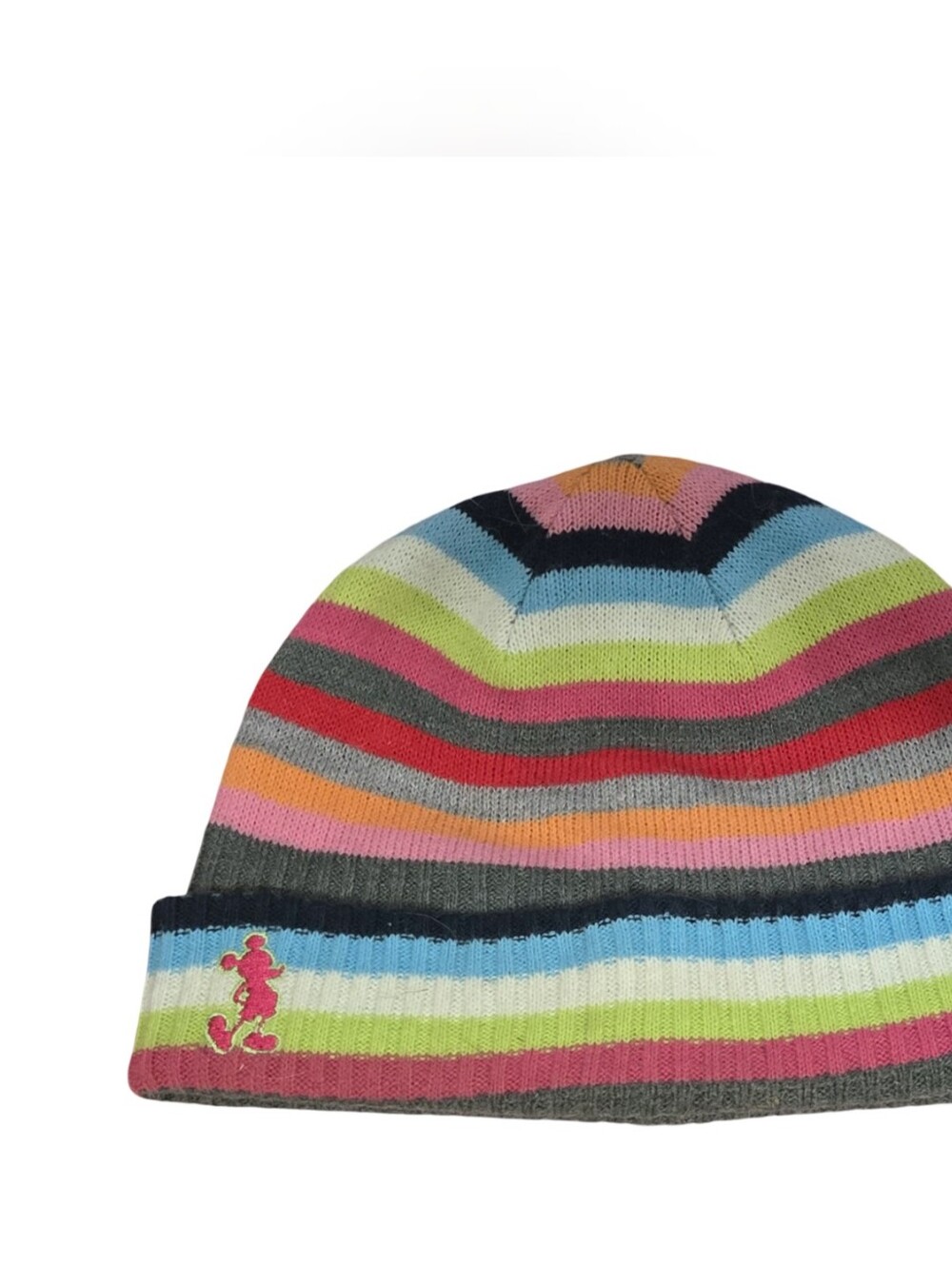 Disney Beanie Striped Multicolor Knit with Embroidered Logo Cozy Fun Colorful
